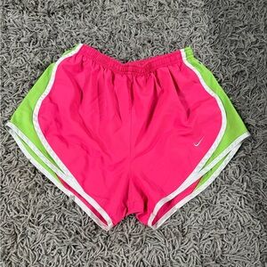 Nike Women's Vibrant Pink and Lime Athletic Shorts